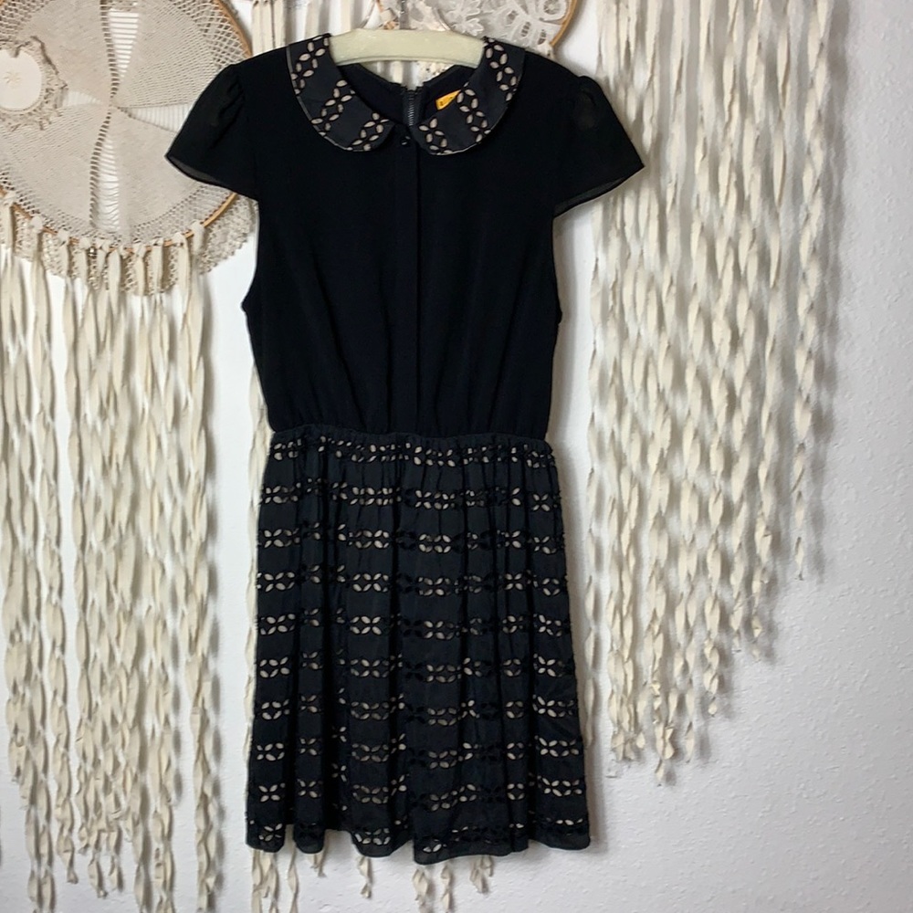 🌟 Alice + Olivia Anita Black Peter Pan Collar Eyelet Dress 4